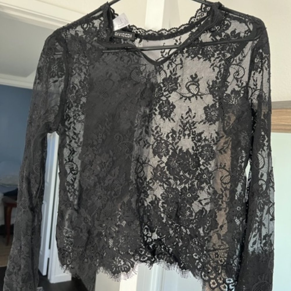 💕H&M 💕DIVIDED Sheer black long sleeve top